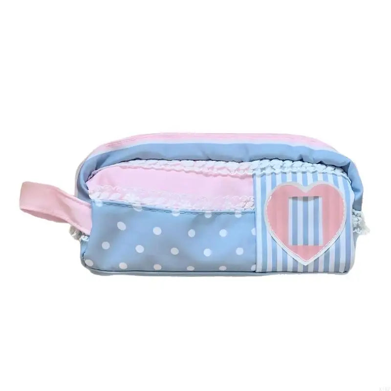 Pencil Soft Polyester Pen Case with Zippers Closure, Pink Blue Patchwork Stationeries Bag for Students and Homework K1KF Quake 1PCS CN
