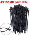 500/100PCS Nylon Cable Ties with Screw Mounting Hole Self Locking Loop Wraps Bundle Fixed Cables Zip Tie Wire Fastening Straps Quake Black (With Hole) 200Pcs