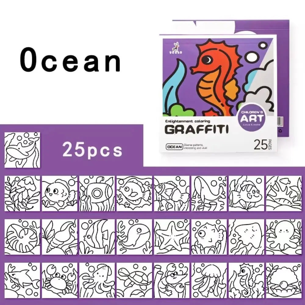 DIY Mini Cartoon Coloring Book 25Sheets Portable Watercolor Coloring Book Note Coloring Painting Album Drawing Practice Quake