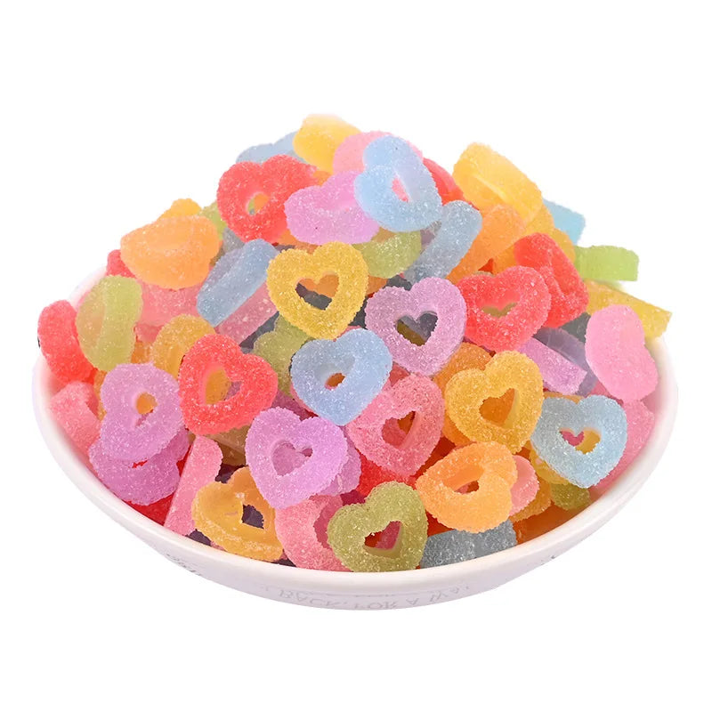 100pcs Resin Heart Shape Soft Candy Crafts Cabochon DIY Scrapbooking Accessories Flatback Embellishment Charms Quake