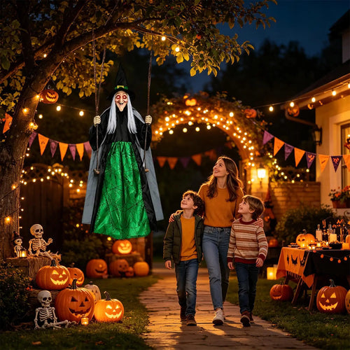 Swinging Witch 1.8m Life Size Outdoor Haunted House Prop Garden Porch Yard Lawn Fireplace Mantel Home Party Haunted Houses Quake
