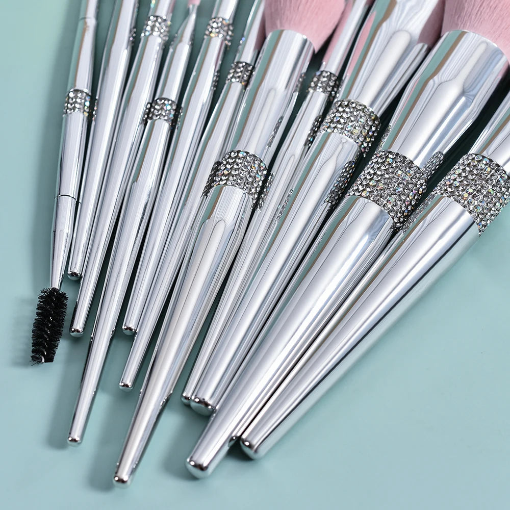 New 11 Pcs/set Diamond Makeup Brushes Set Powder Foundation Blush Contour Eyeshadow Brow Lashes Cosmetic Brushes Beauty Tools Quake