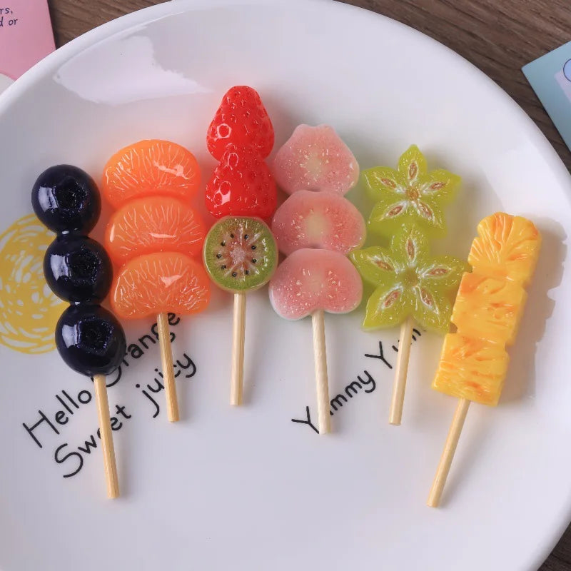 10Pcs Fruit Skewers Series Miniature Flat Back Resin Cabochons For Hairpin Scrapbooking DIY Home Decor Crafts Accessories Quake