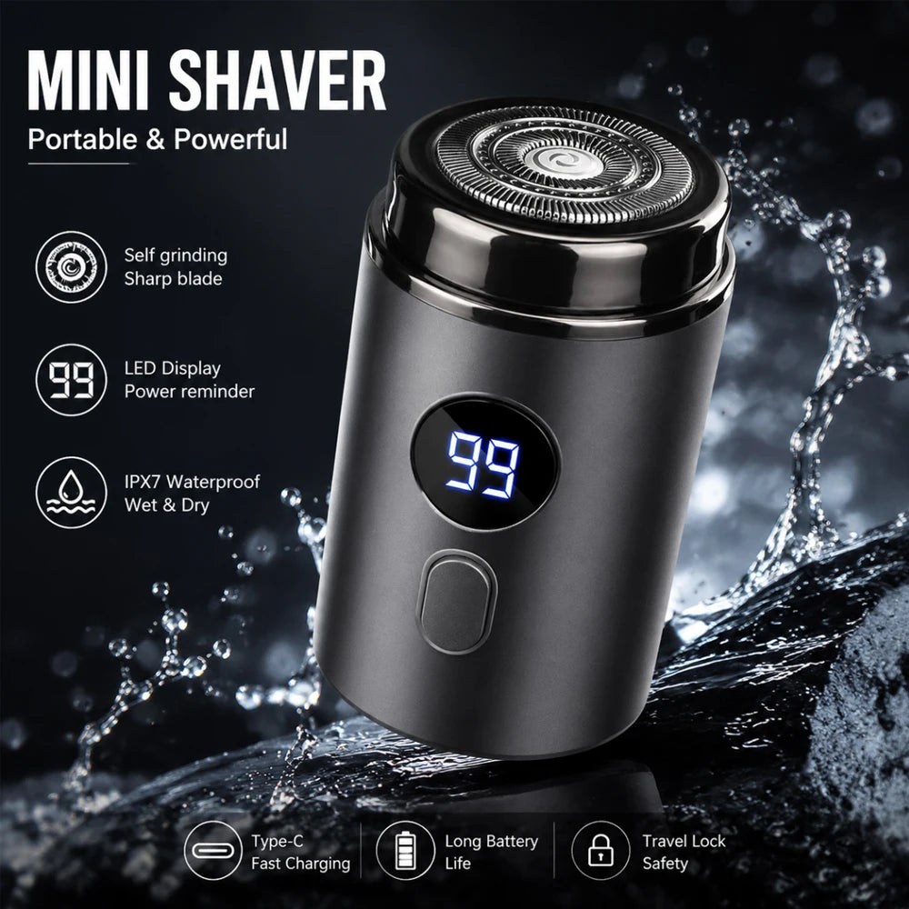 Men's Electric Mini Shaver Rechargeable LED Digital Display Dual Use Wet and Dry Home Travel Shaver Car Shaver Electric Shaver Quake