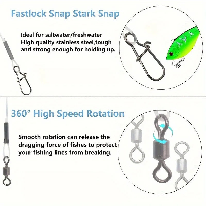 12Pcs 100% Fluorocarbon Fishing Line with Double Ring Buckle and Quick Lock Pressure, Very High-Quality Fishing Line Quake