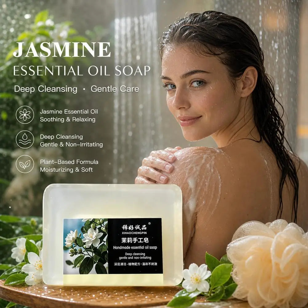 2PCS Jasmine Handmade Soap, Rich in Jasmine Extract, Softens Rough Skin, Replenishes Moisture and Cleanses Quake