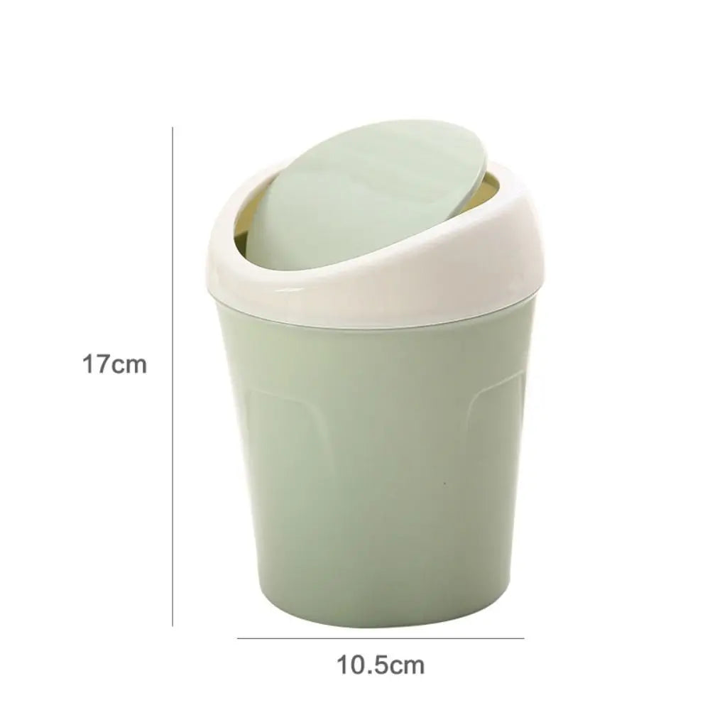 Mini Trash Can Creative Swing Cover Small Rubbish Can Plastic Storage Box Bedroom Bathroom Office Dorms Quake Green