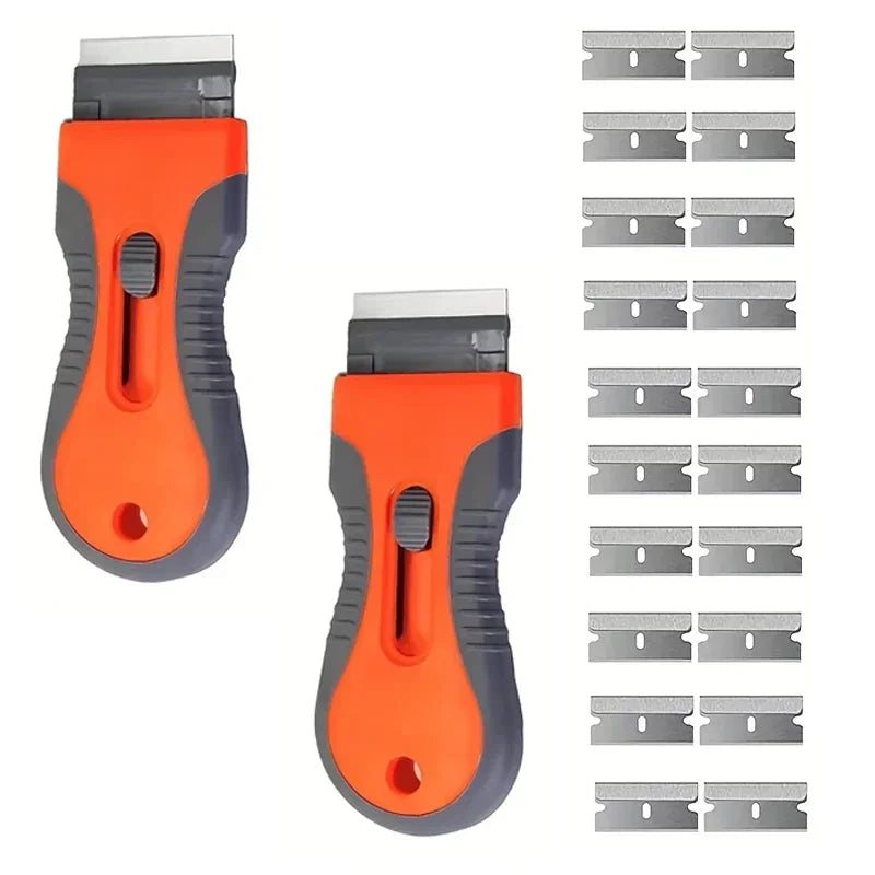 vvocci 1 Set blade With 10 Blades Stickers,Telescopic Adjustment Knife,Cleaning Scraper Tool For Removing Labels Glue removal Quake M366 2 Set orange