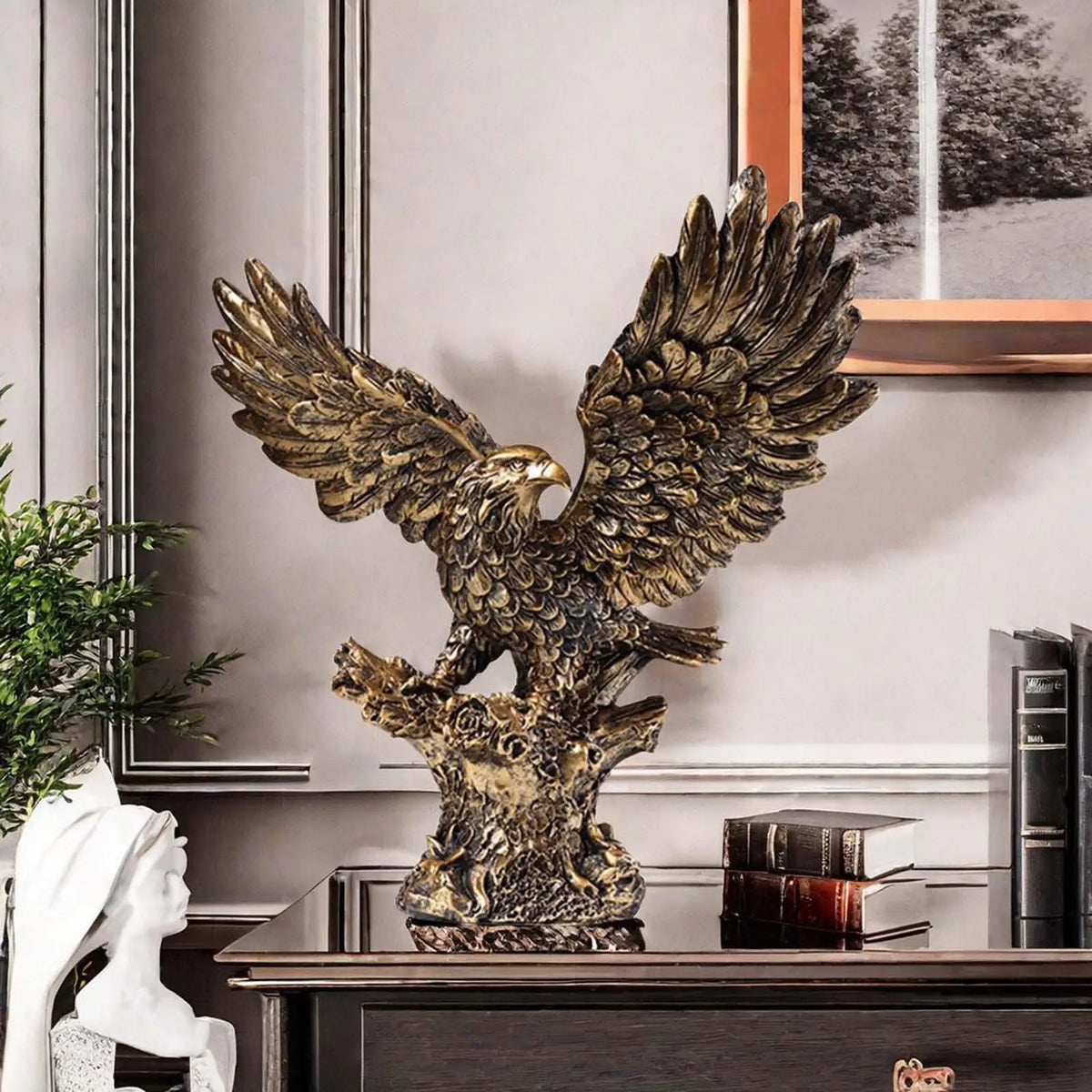 Eagle Statue Animal Sculpture Collectible Eagle Figurine, Table Centerpiece for Bookcase Shelf Office Garden Outdoor Ornament Quake Style A