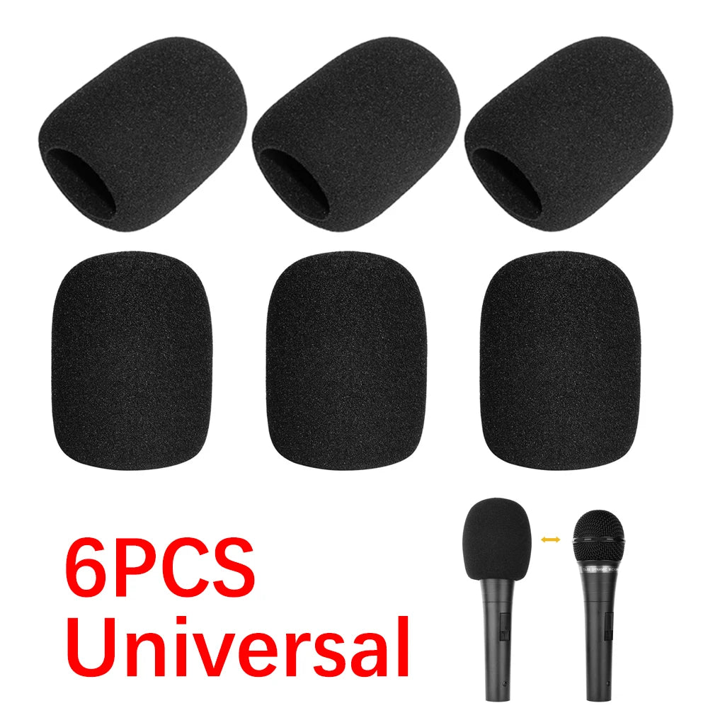 6pcs Microphone Cover High Density Mic Windscreen Sponge Foam For Most Standard Microphones Quake