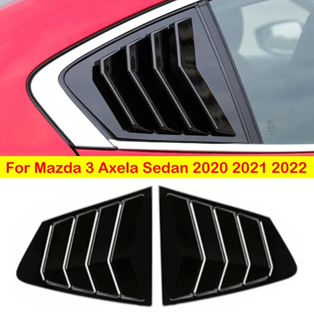 For Mazda 3 Axela Sedan 2020 2021 2022 Car Rear Louver Window Side Shutter Cover Trim Sticker Vent Scoop ABS Carbon Fiber Black Quake