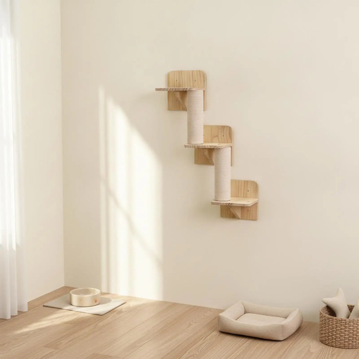 Cat Climbing Wall Set with Pine Wood Panels and Sisal Posts for Large Cats Exercise Playground and Relaxation Quake