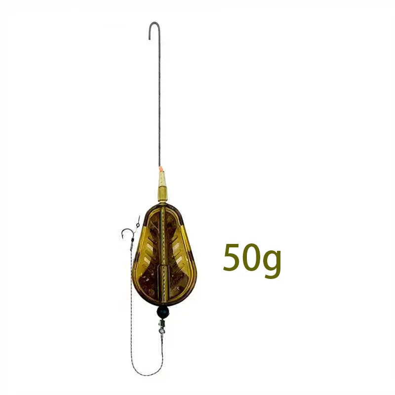 Carp Fishing Inline Method Feeder Rig Set - Pre-Assembled Heavy-Duty Weighted (30g-80g) with Inline Feeders for Freshwater/Saltw Quake 50g1set