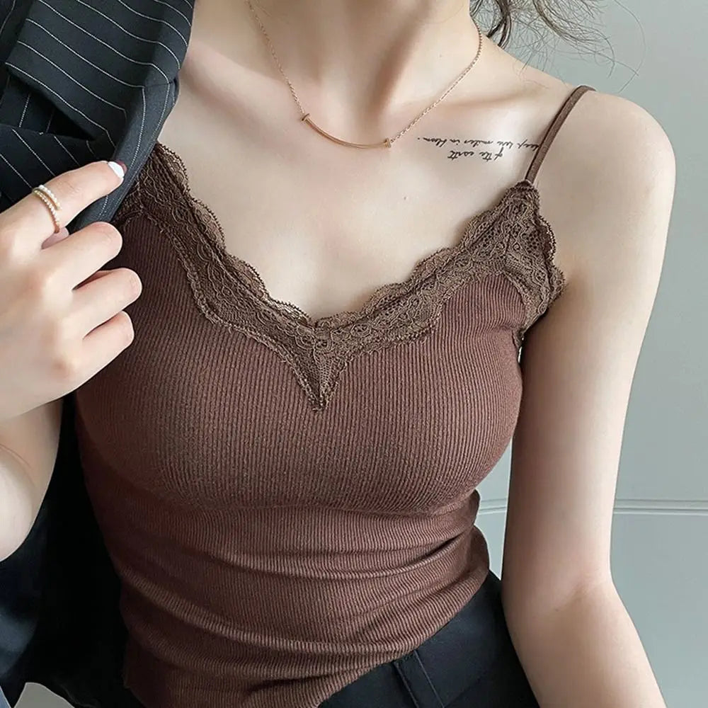 Fashion Breathable Lace Camisole Wire-Free Solid Color Summer Top Strap Bra Sexy Style Bottoming Shirt Quake