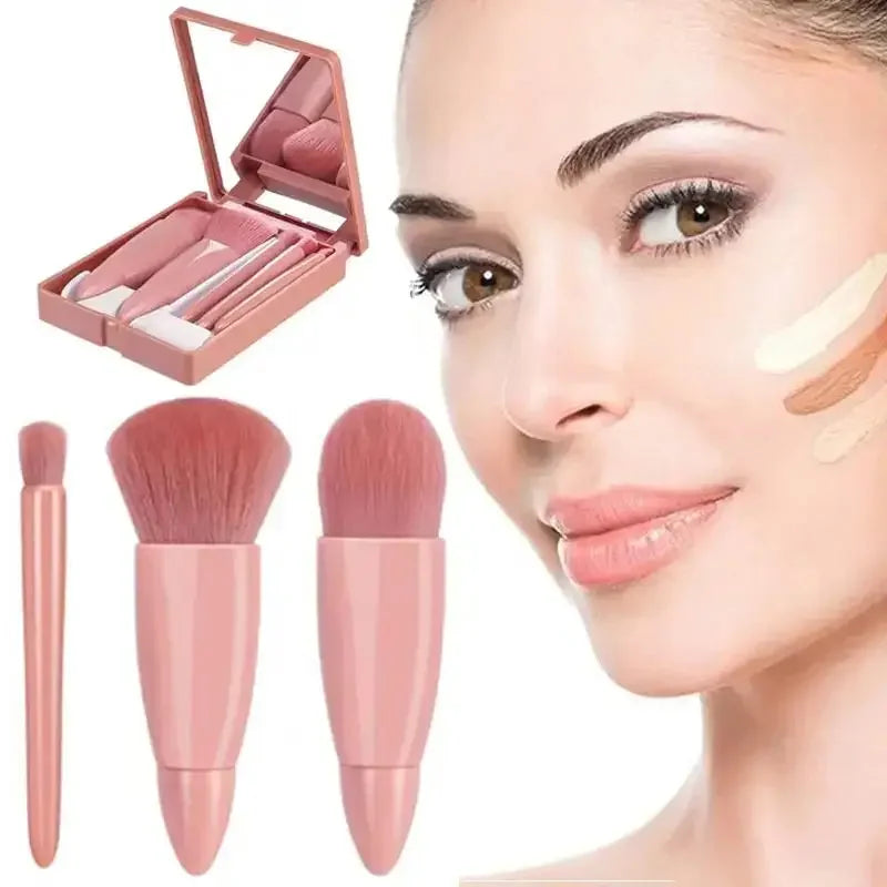 5pcs Mini Makeup Brushes Small Function Kit Complete Cosmetic Brushes With Case And Mirror Travel Size Makeup Brushes Set Quake