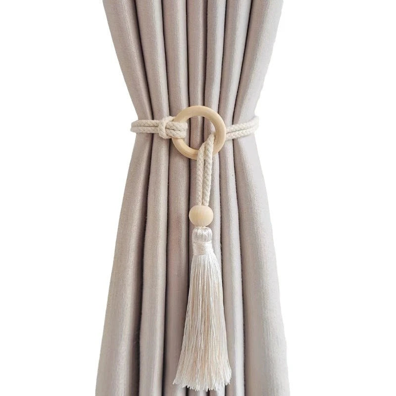 Wooden Ring Tassel Curtain Tiebacks Hand Woven Cotton Rope Curtain Holdbacks Adjustable Curtain Straps Home Decorations Quake