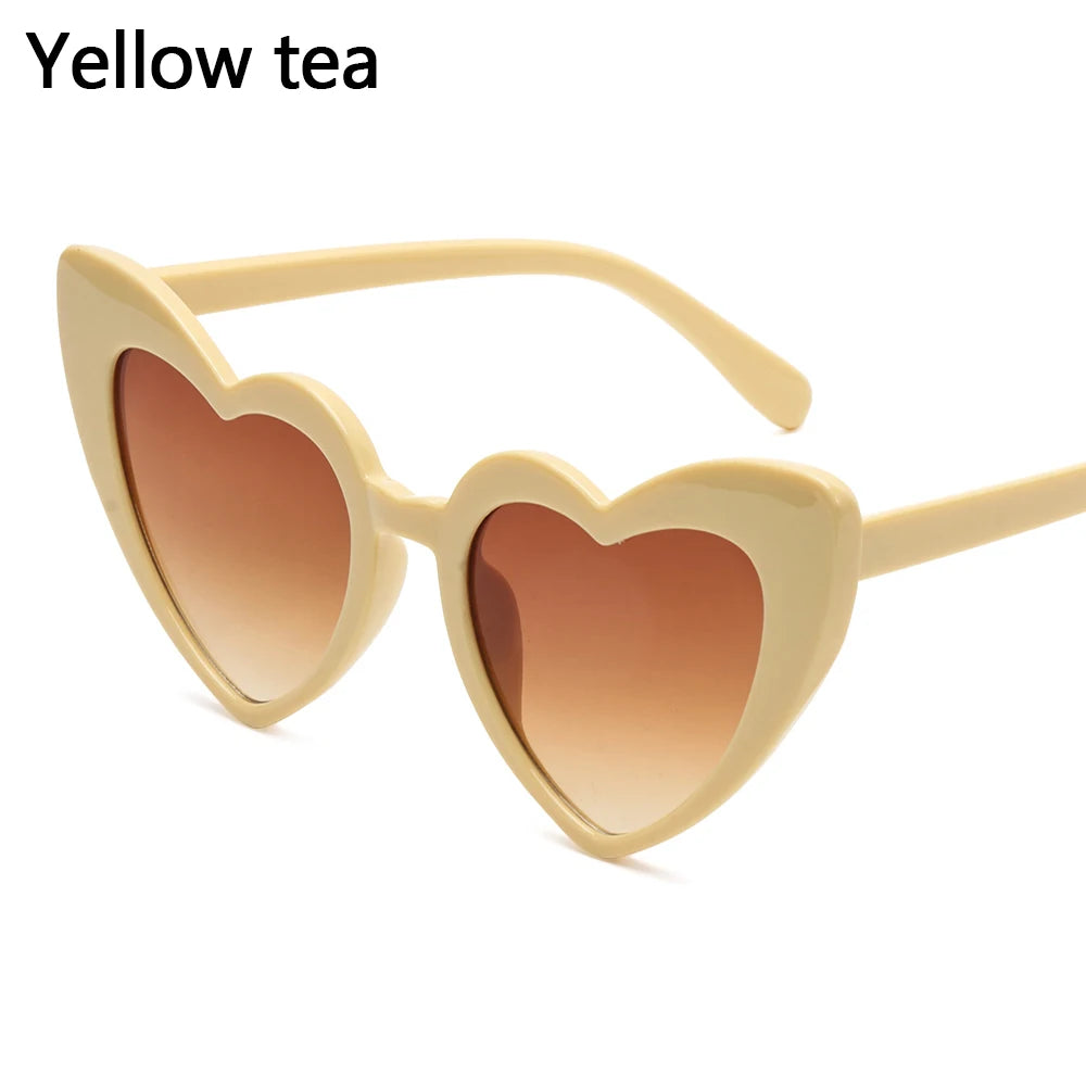 Fashion Heart-Shaped Sunglasses for Women Summer UV400 Sun Glasses Brand Design Love Heart Shades Trendy Street Snap Eyewear Quake Yellow tea