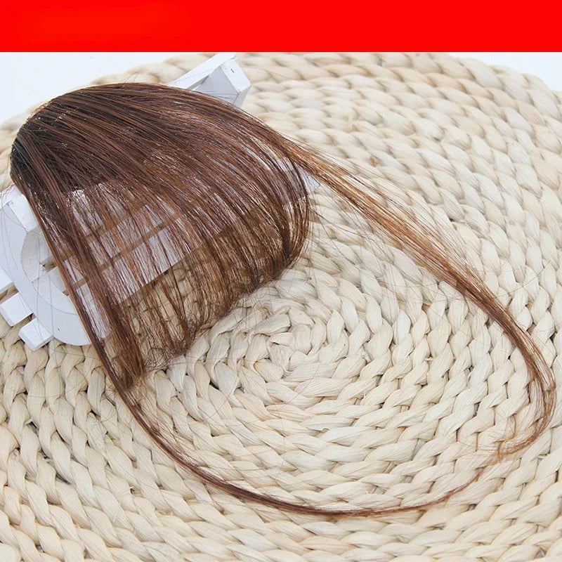 Korean Fake Air Bangs Hair Clip-In Extension Synthetic Fake Fringe Natural False Hairpiece for Women Girls Hair Clip in Bangs Quake light brown