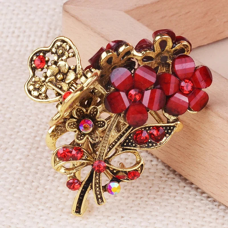 Vintage Crystal Flower Hair Claw Korean Simple Elegant Ponytail Clip Female Ladies Hair Styling Accessories Mother's Day Gifts Quake NO.3