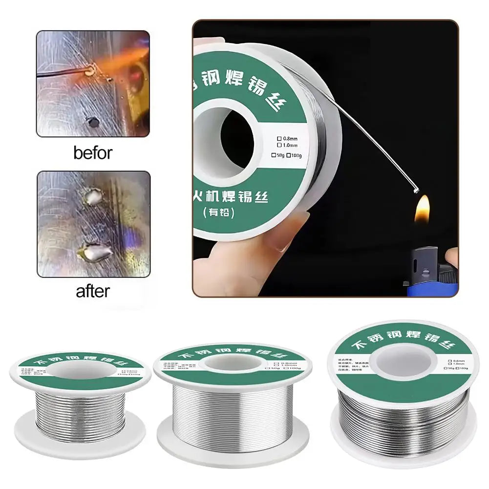 High Purity Stainless Steel Solder Wire New Universal Tin Wire for Lighter Soldering Iron Welds Copper Nickel Zinc Iron Home Use Quake