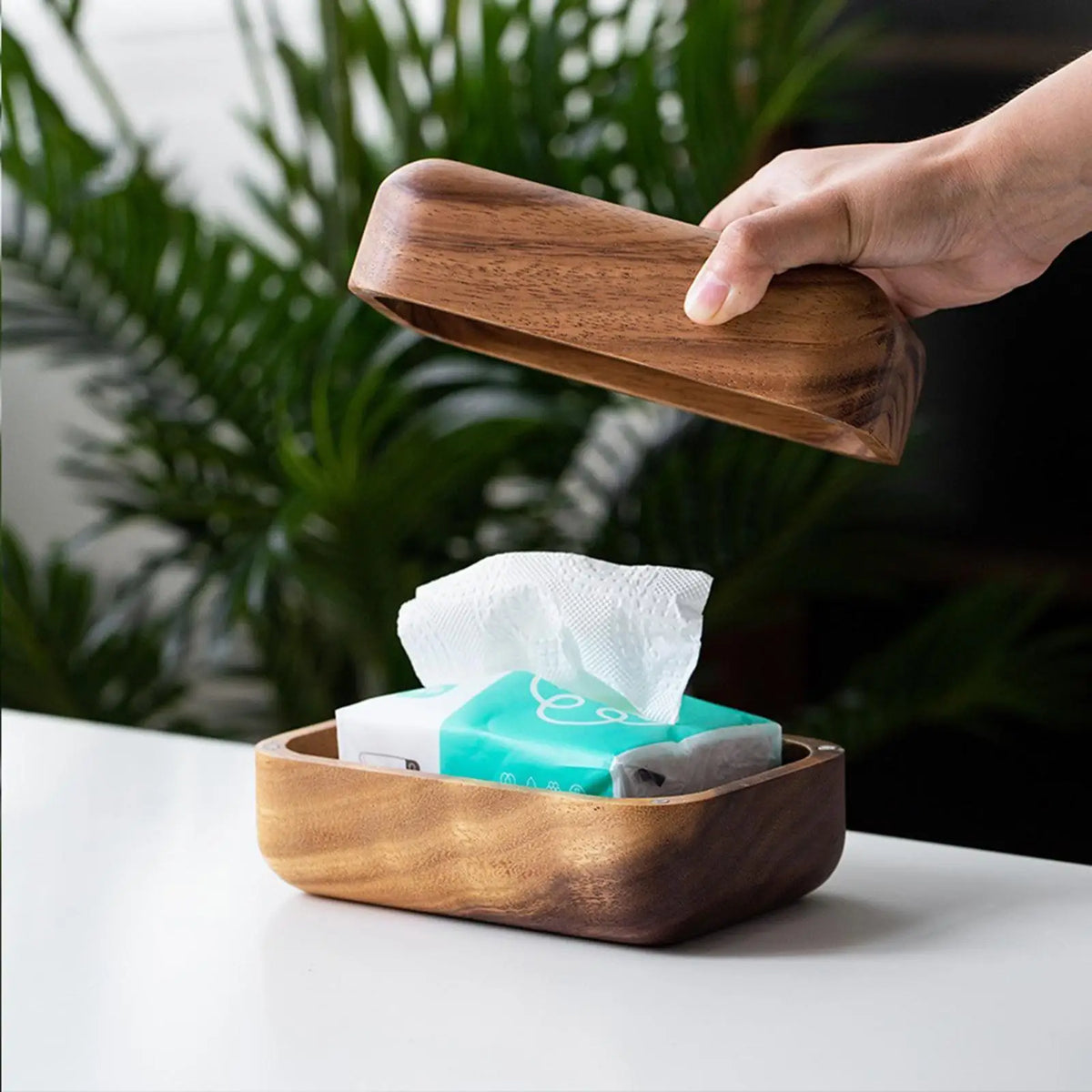 Wood Tissue Box Cover Napkin Holder Modern Minimalist Tissue Holder Organizer for Office Night Stand Bathroom Tabletop Bedroom Quake