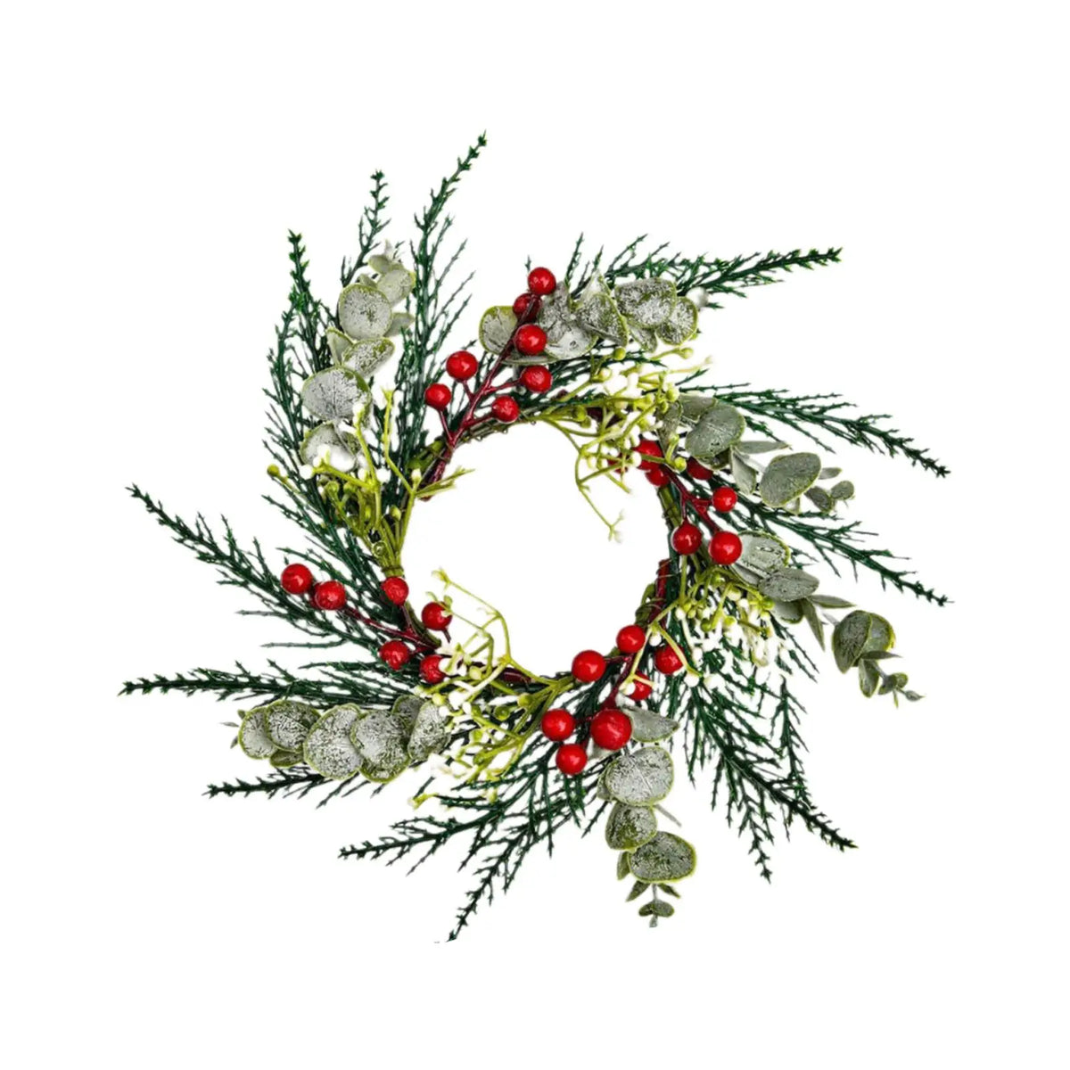 Christmas Candle Ring Decorative Rustic Artificial Red Berries Garland Candle Holder for Festival Living Room Decoration Quake Style A