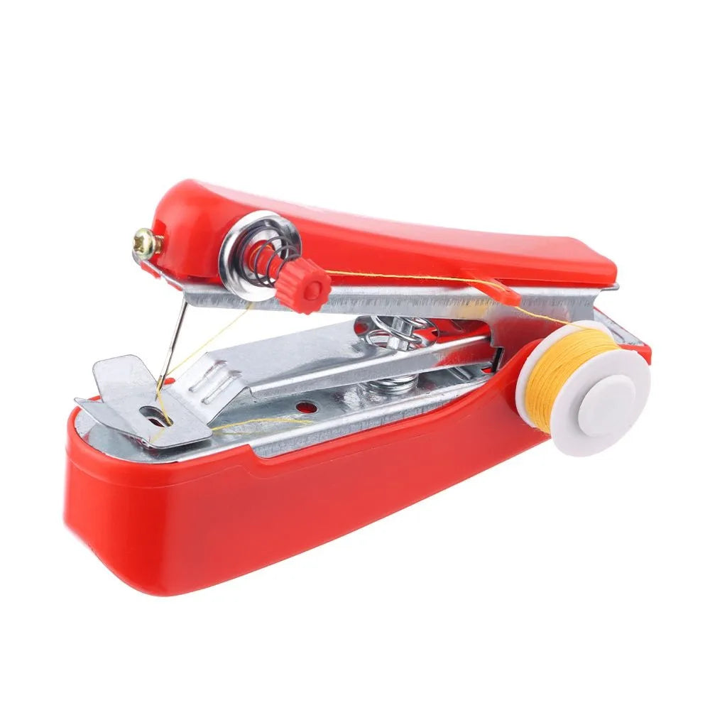 Portable Simple Operation Knit Fabric Stitch Handy Manual Sewing Machine Handmade Needlework DIY Apparel Quake red