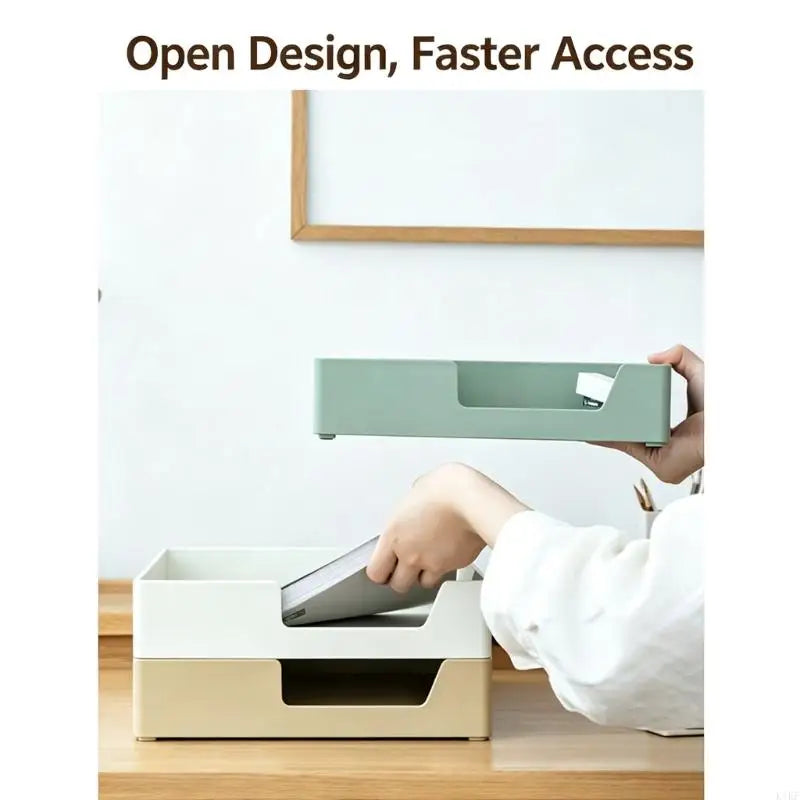 File Paper Storage Organizers Tray, Stackable Open Front Plastic File Holders for Home Office Desks and Study Supplies K1KF Quake