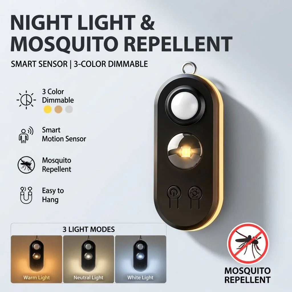 Mosquito Repellent Lamp Auto on Off Rechargeable Sensor Night Light Smart Bedside Lamp Bedroom Hallway Baby Night Feeding Use Quake No Kill Mosquito