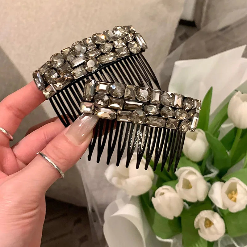 Exquisite Rhinestone Anti Slip Hair Comb for Women Women Girls Bangs Side Clip Broken Hair Edge Clipstyling Accessory Hairpin Quake