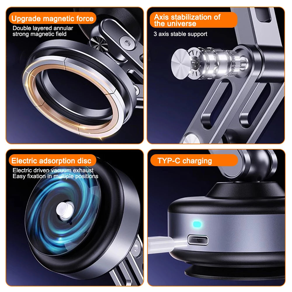 X93 Magnetic Phone Holder Rotating Folding Electric Vacuum Suction Mag Stand For Car Navigation Gym Kitchen Streaming Bracket Quake