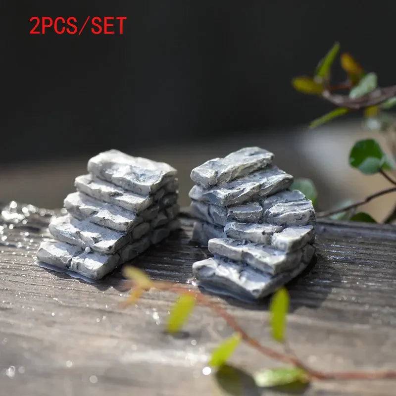 Mini Craft Figurine Bend Bridge House Mushroom Fence Craft Figurine Plant Pot Garden Ornament Miniature Fairy Garden Decor DIY Quake G - Steps