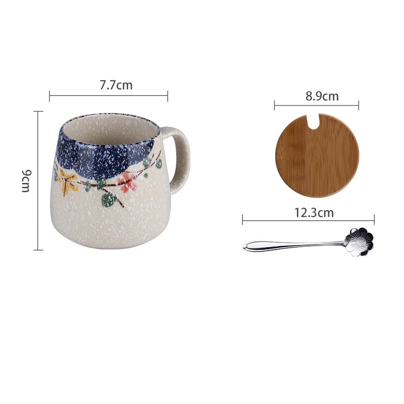 YWDL 350ml Japanese Ceramic Coffee Mug With Lid And Spoon Milk Breakfast Cups Home Heat-resistant Teacup Tumbler Water Mug Gift Quake D with spoon lid 350ml
