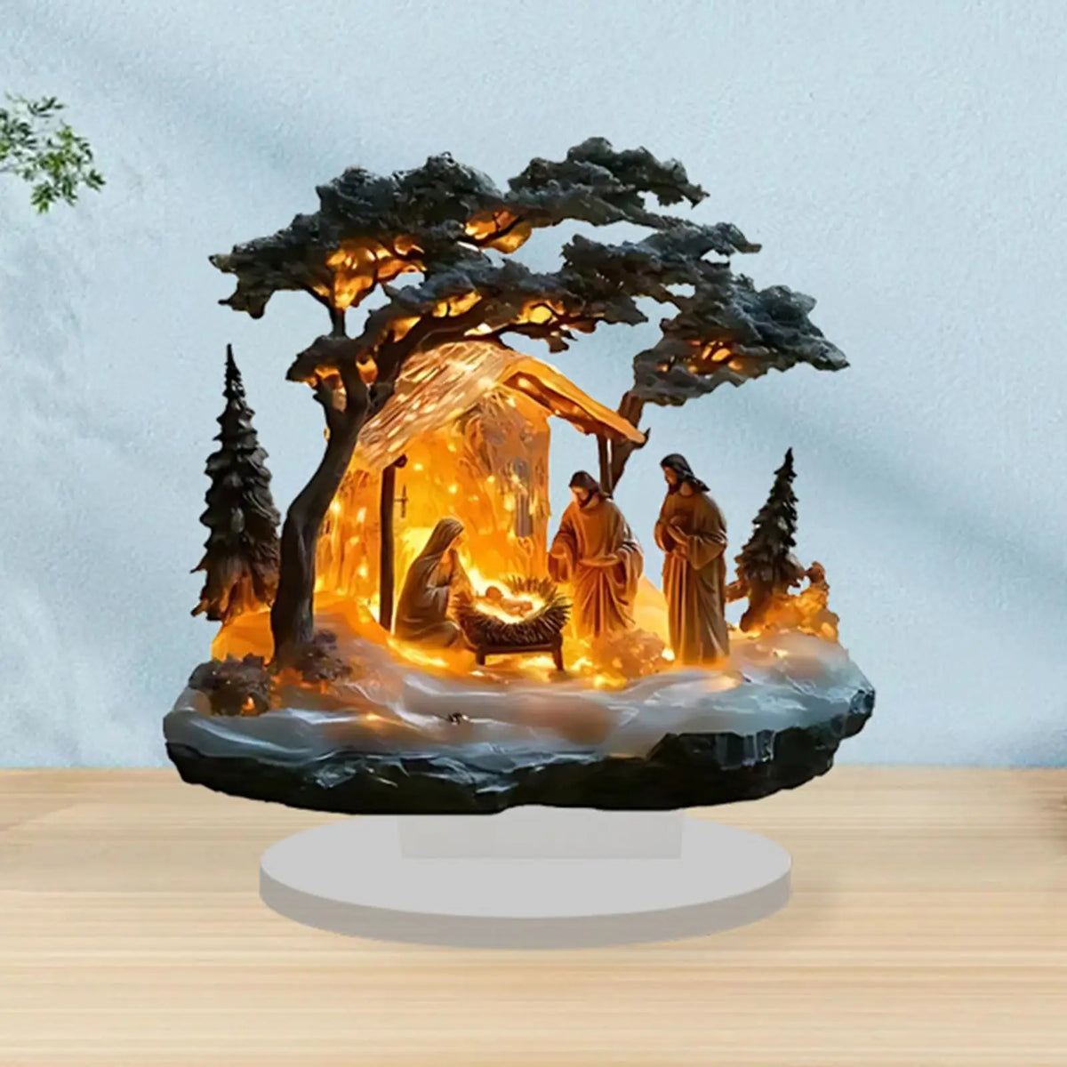 Jesus Birth Figurine Crafts Artwork Christmas Statue Acrylic Sculpture Ornament for Desktop Housewarming Indoor Office Bedroom Quake
