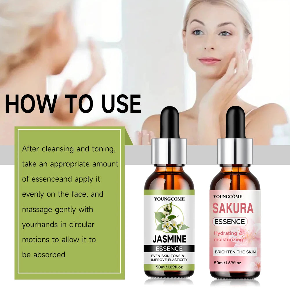 Sakura Skincare Set Korean Face Serum Essence Cream Anti-Aging Wrinkle Moisturize Fade Dark Circles Cosmetics Skin Care Set Quake
