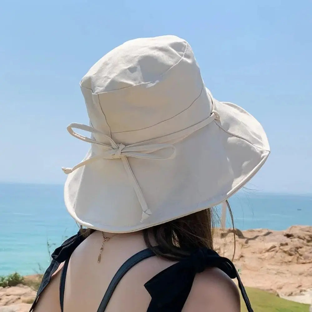 Fashion Solid Color Women Bucket Hat Sunscreen Adjustable Sun Hats Foldable Sun Prevent Hats Quake