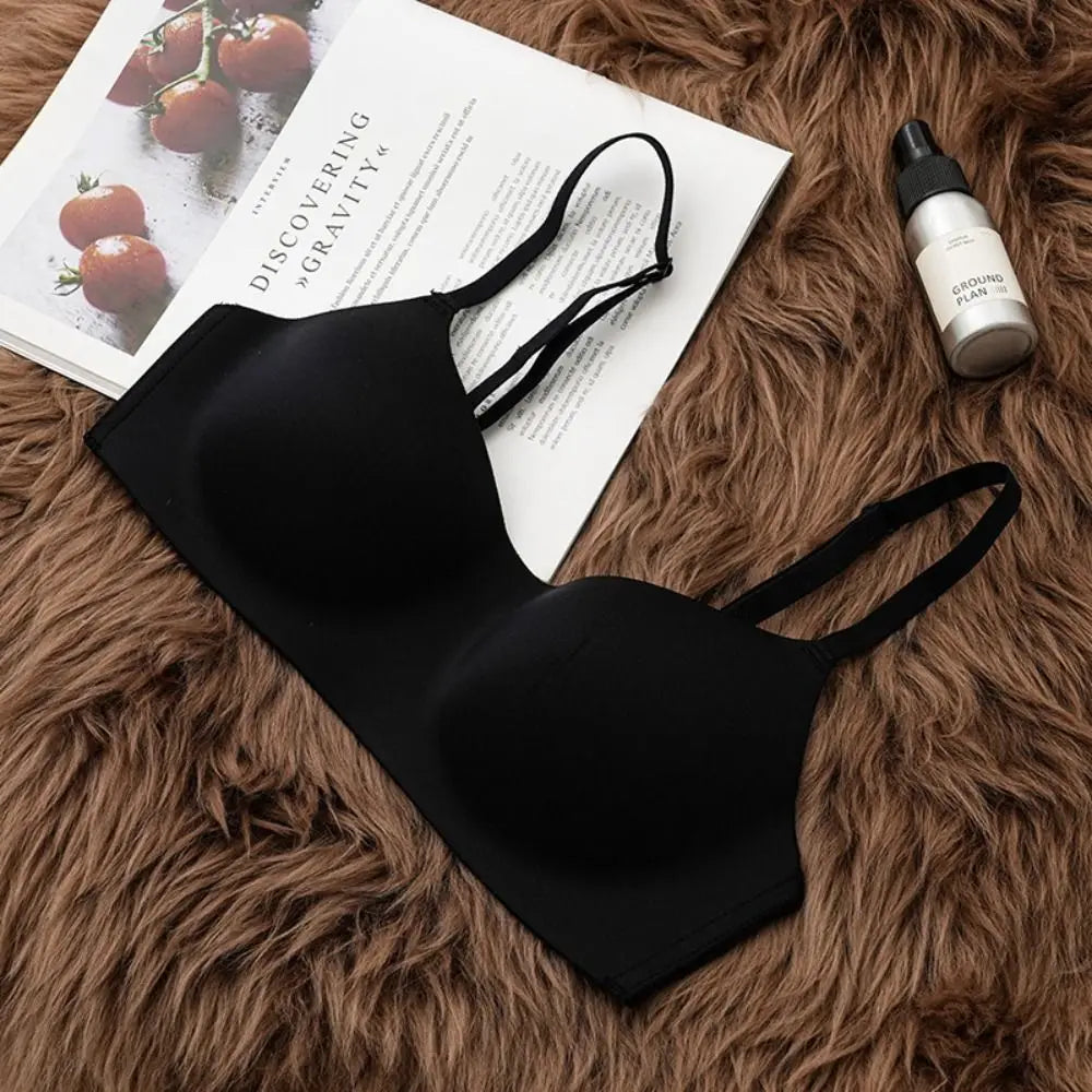 Soft Comfort Wireless Bra Breathable Fabric Thin Cup Seamless Bra Non-Wire Supportive Structure Tube Top Bras Daily Wear Quake black 85A