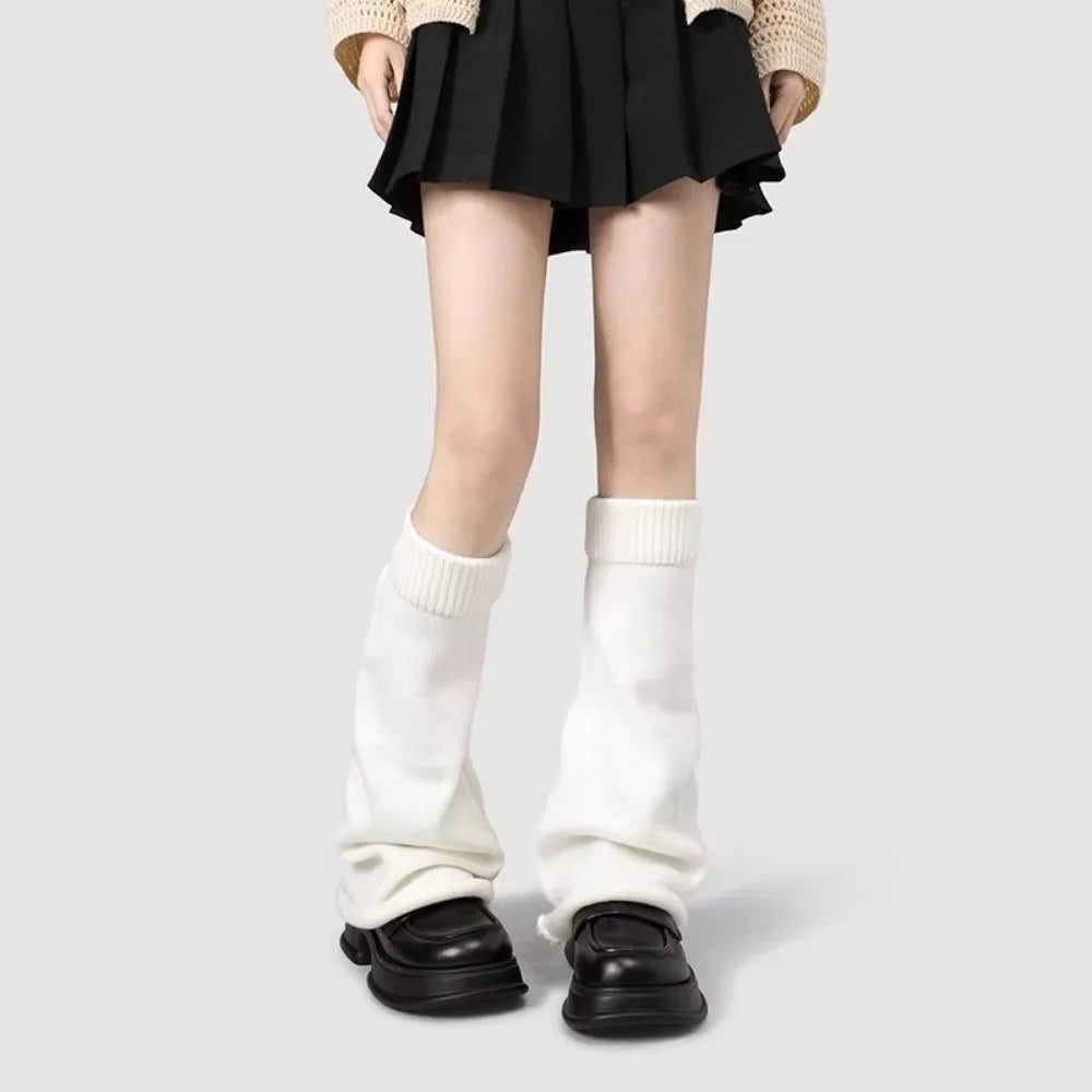 Fashion Y2K Leg Stockings Slimming Elasticity Knee Socks Horn Shaped Cuffs Over The Knee Autumn Winter Quake 35-39 Thick-White