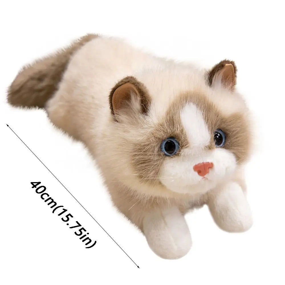 New Soft Simulation Cat Plush Toys Fluffy Voiced Ragdoll Cat Plush Doll Cute Cartoon With Bib Simulated Kitten Model Home Decor Quake