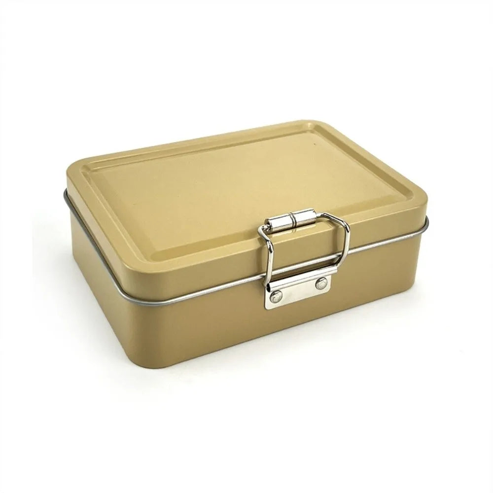 Flip Cover Buckle Iron Box Metal Solid Color Fishing Craft Storage Tin with Lid Durable Fishing Gear Storage Box Quake Khaki