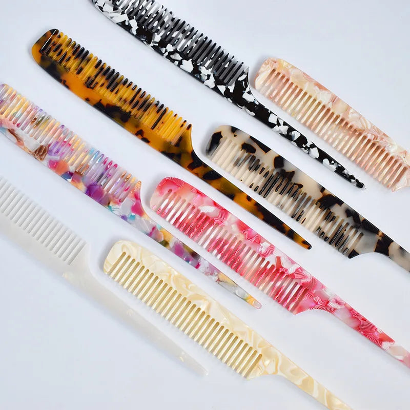 Multiple Colors Acetate Acrylic Pointed Tail Comb Portable Long Handle Comb for Various Hair Lengths for Traveling and Home Use Quake