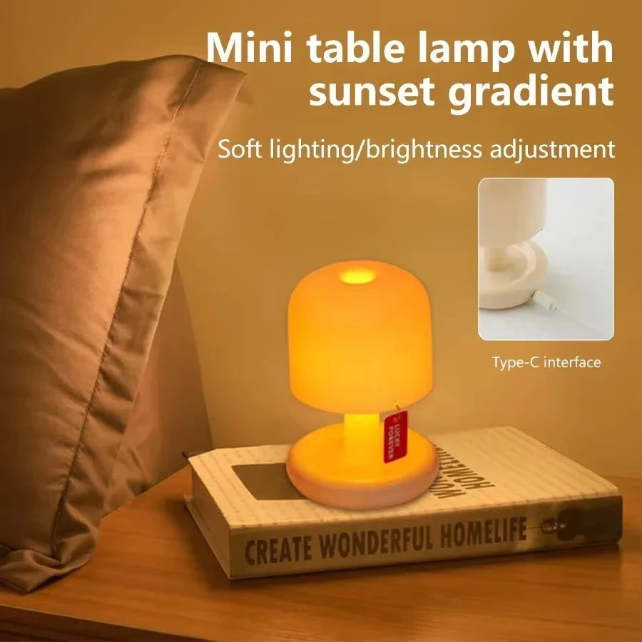 Mini Desktop Sunset Night Lamp Creative USB Rechargeable Mushroom Style Led Night Light for Coffee Bar Home Decor Bedroom Quake