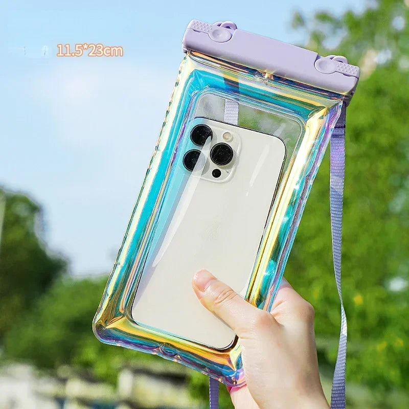 Waterproof Phone Pouch for Swimming - Touchable Clear Dry Bag with Lanyard & Airbag Anti-Sinking, Laser Sealed Universal Case Quake M462 PURPLE