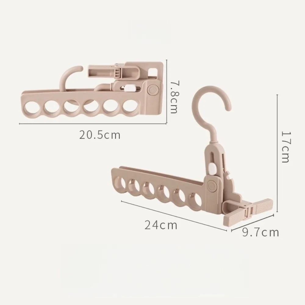 New 6 Hole Clothes Hanger Foldable Plastic Clothing Organizer Lightweight Space Saving Jacket Drying Rack for Outdoor Travel Quake Pink