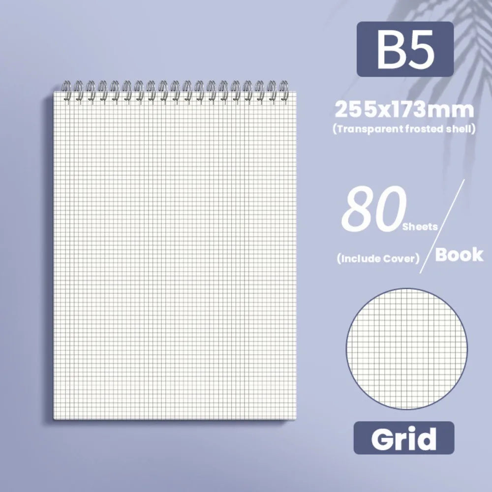 Multifunctional A5/B5/A4 Coil Notebook 80Sheets Grids/Blank/Horizontal Line Spiral Notebook Flip Up Diary Book Students Gift Quake B5-Grid