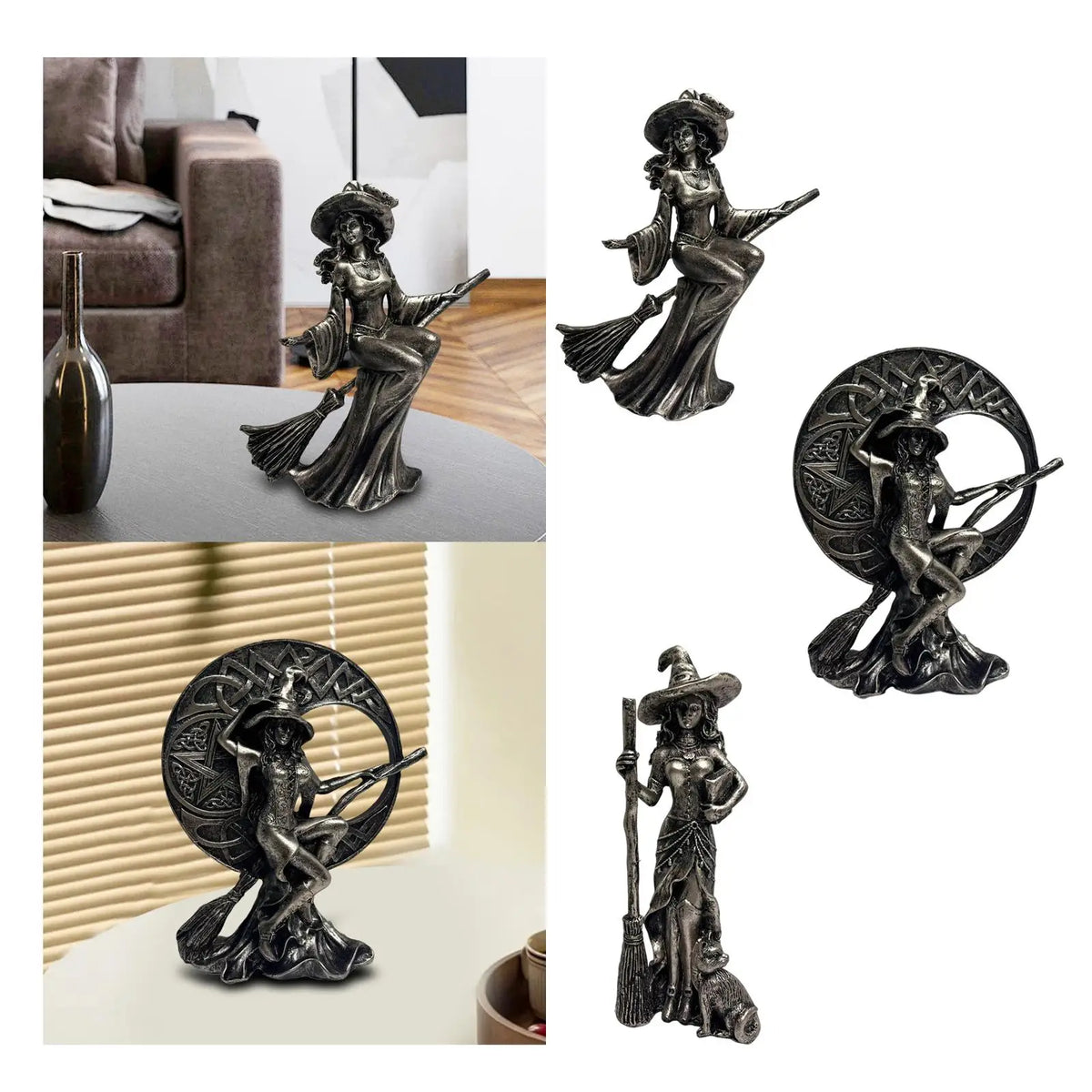 Halloween Figurine Witch Statue Witch Figurine Resin Tabletop Ornament Halloween Decor for Shelf Home ,Desk, Living Room Bedroom Quake