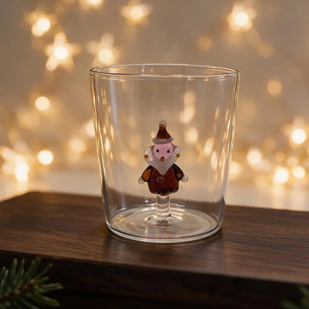 YWDL Christmas Glass Cup 300ml 3D Handmade Glass Figurine Inside Borosilicate Tumbler Xmas Tree Santa Drinking Gift Home Decor Quake Santa Claus 300ml