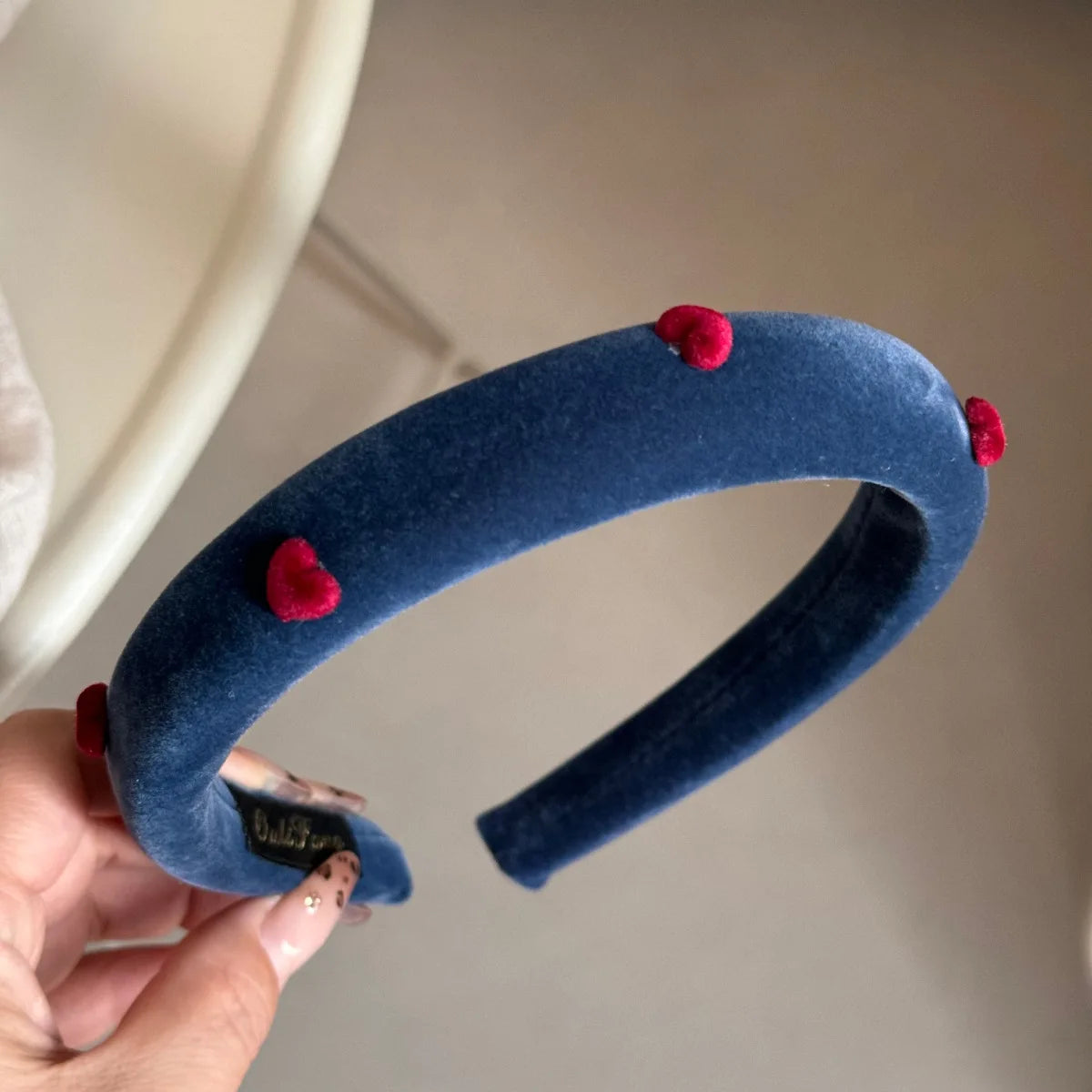 Velvet Love Heart Headband Women Girls Solid Color Elegant Hair Hoop Outdoor High Headband Hair Accessories New Sweet Hairpin Quake blue