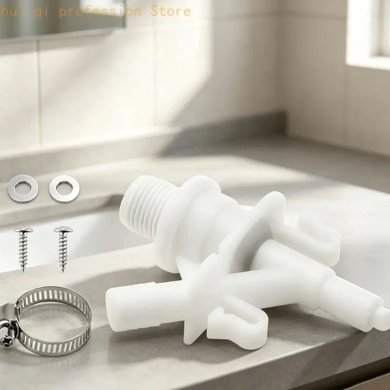 Mobile Toilet Water Control Valves Replacement Assembly with Filter Screen, Threaded Water Port, Hose Outlet and ABS Plumbing Quake