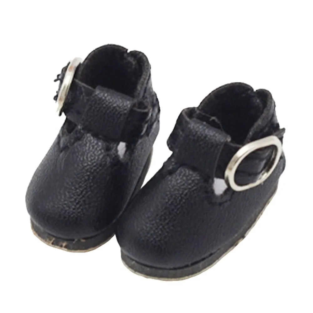 2.8cm * 1.2cm BJD Doll Shoes Mini Size PU Leather Doll Princess Shoes Fashion Design Multicolor Doll Boots 1/8 BJD Quake Black